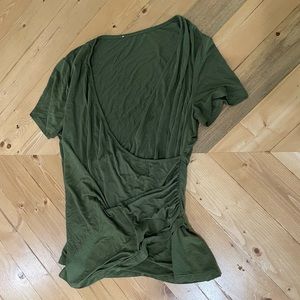 L, green wrap shirt